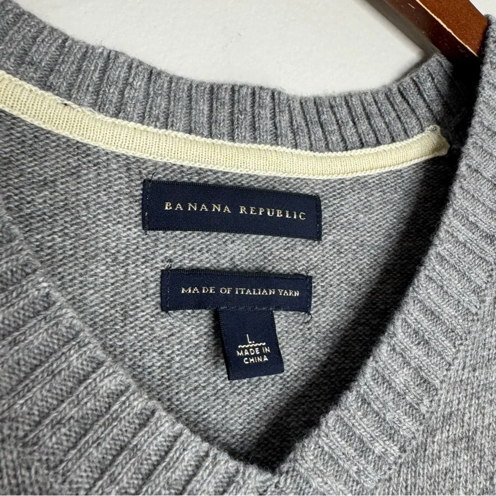 Banana Republic Gray Merino Wool Blend V-neck‎ Men’s Sweater Vest Size Large